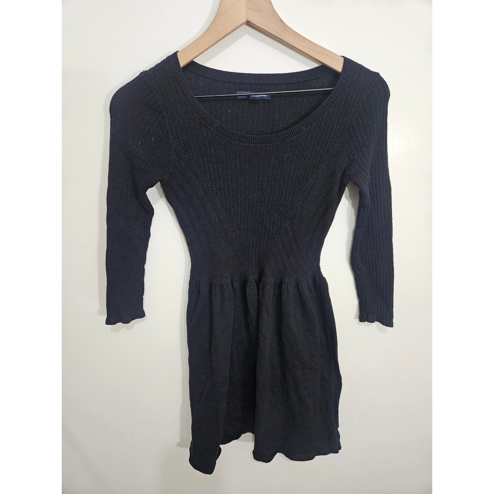American Eagle Black‎ Ribbed Fit and Flare Sweater Dress Long Sleeve Small
